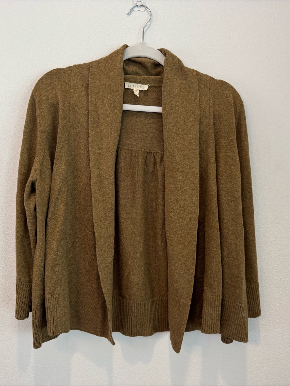 Eileen Fisher Olive-Tone Open Front Draped Cardigan